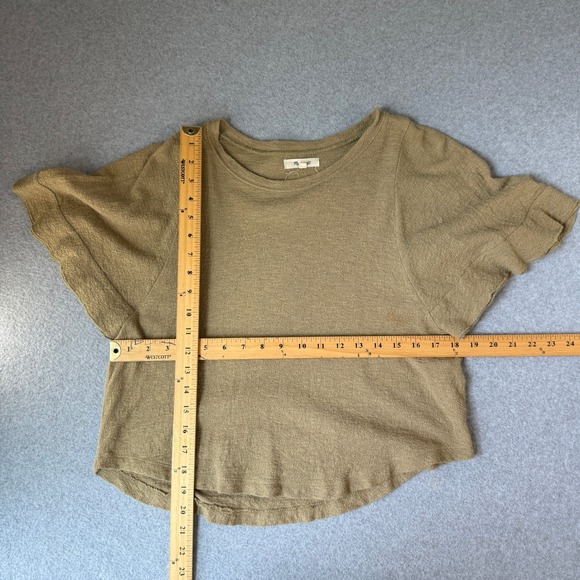 Madewell Texture &‎ Thread Flutter-Sleeve Top Tundra Crew Neck Cotton Womens XS - Picture 2 of 9